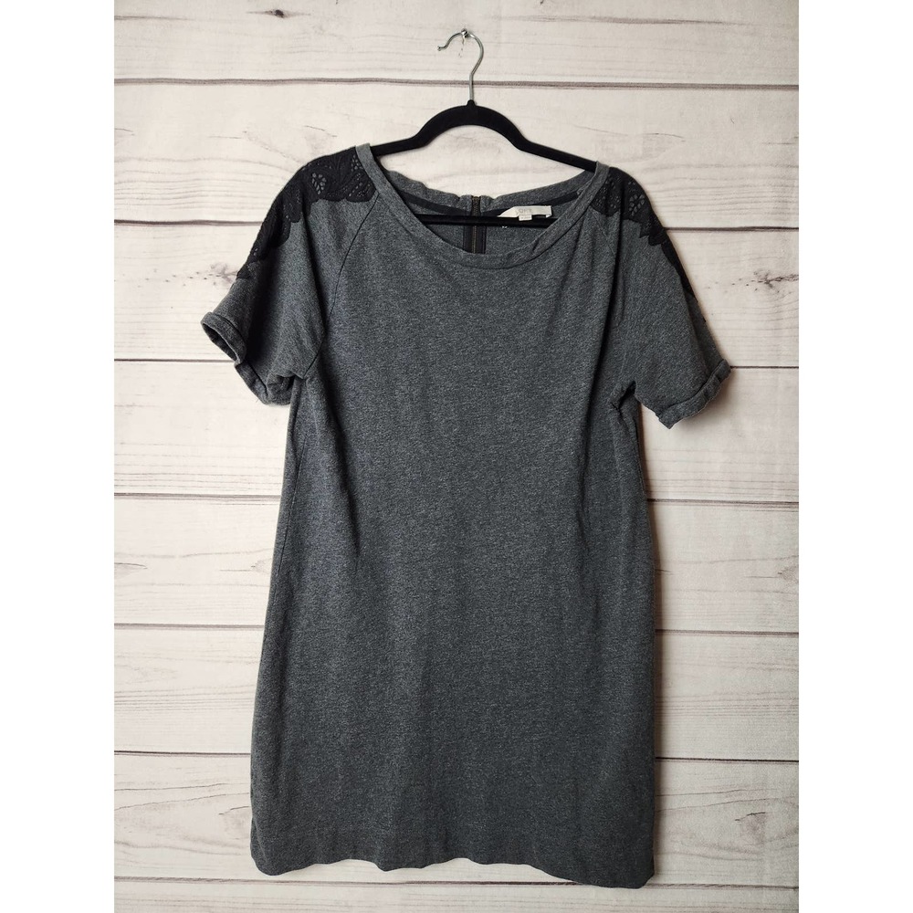 Loft Womens Casual Short Sleeve A-Line Dress Back Zip Gray Size Medium